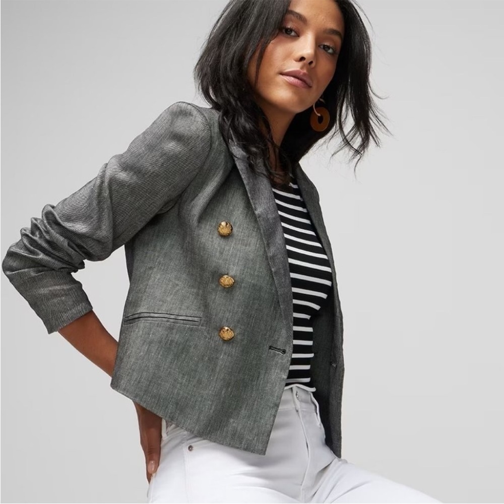 WHBM Cropped Linen-Blend Studio Blazer Size 12